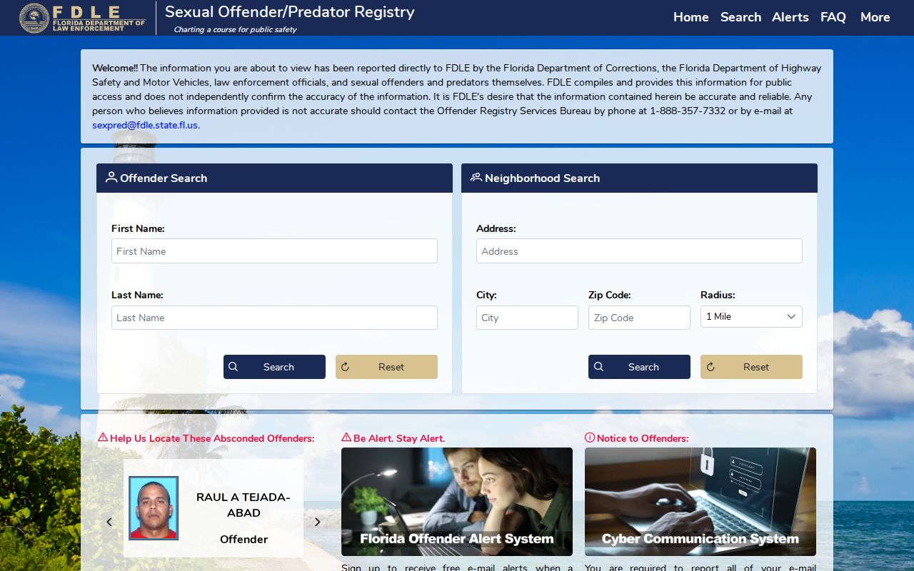 Ormond Beach neighbors Florida offender registry search