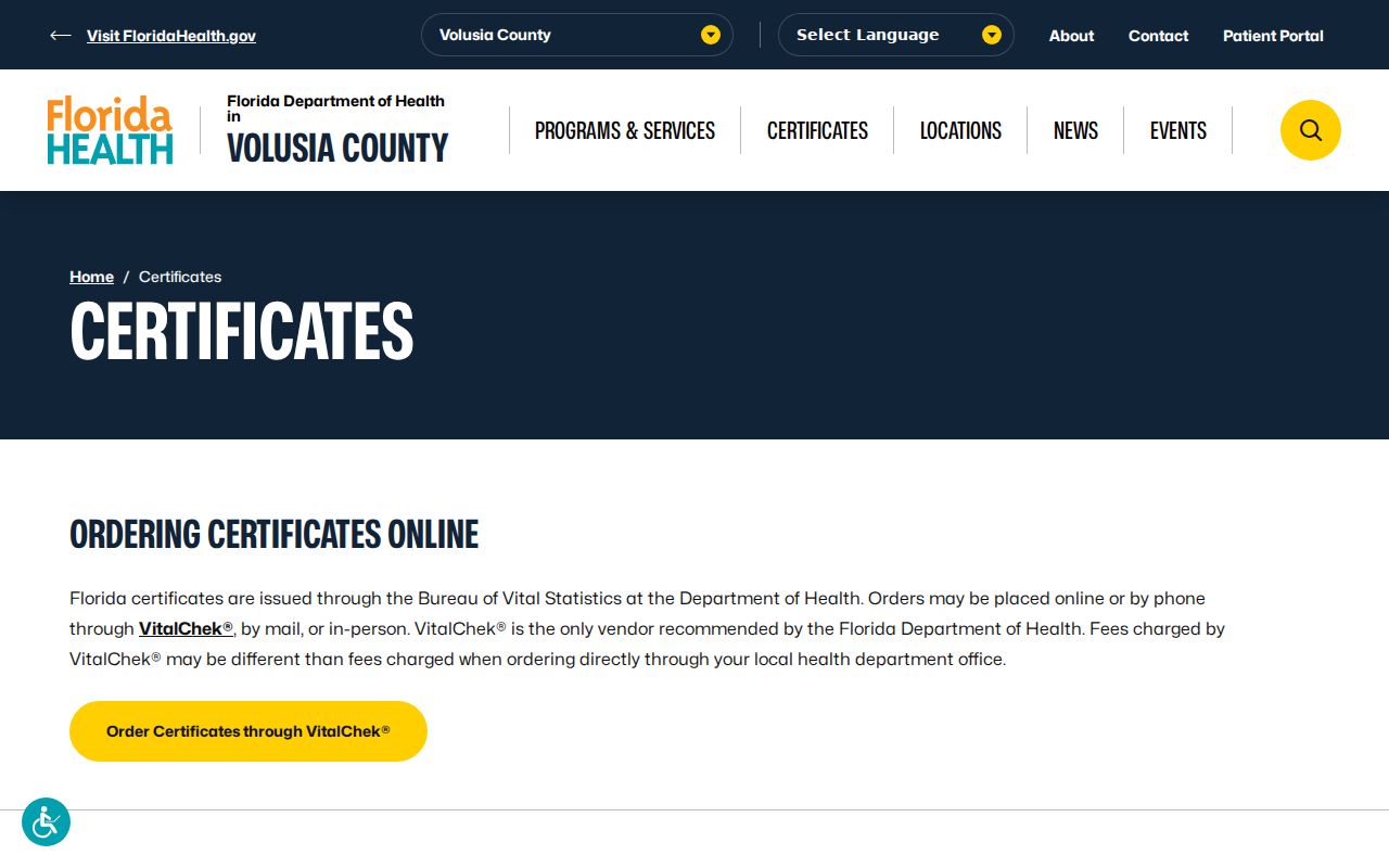 Ormond Beach resident lookup Volusia birth and death certificates